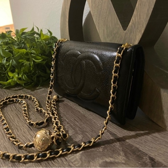 Chanel Pearl Crush Style Wallet Chain Adjustable Crossbody Gold Caviar - Picture 2 of 13